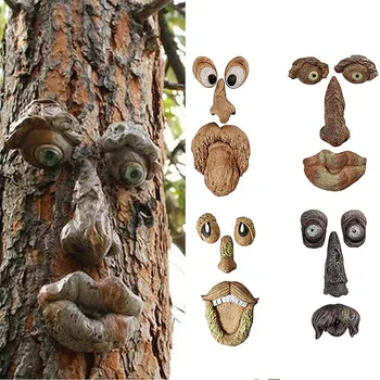 Забавный старик-дерево, обнимающий лицо, Садовое искусство, Уличное дерево, Забавная скульптура лица старика, Причудливое украшение сада для лица дерева